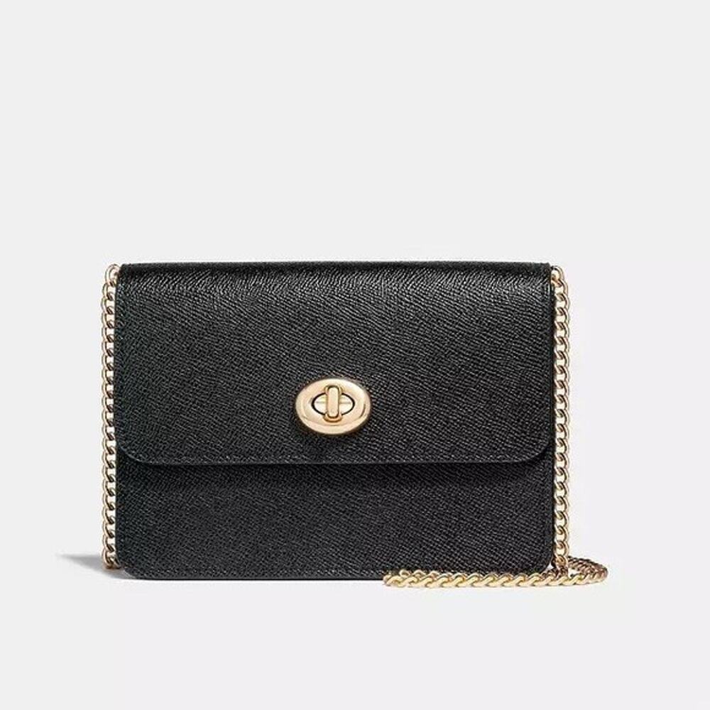 NWT B10-010 Coach Bowery Crossbody Black Crossgrain Leather Gold Chain Bag Style